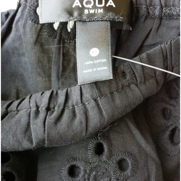 Aqua Black Eyelet Tiered Peasant Cover-up Dress Swim NEW Puff sleeve Medium - Picture 8 of 8